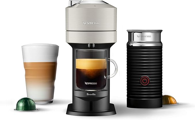 Nespresso Vertuo Next Coffee and Espresso Maker by Breville with Aeroccino Milk Frother Light Grey Descaling Kit