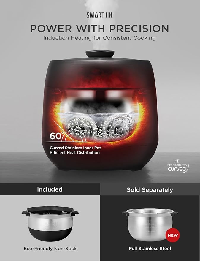 CUCKOO Twin Pressure Rice Cooker 6-Cup Uncooked / 12-Cup Cooked with Induction Heating Technology Silent Pressure System Open Cooking Mode Dynamic Display Eco Inner Pot Gray (CRP-PHTR0609FS)