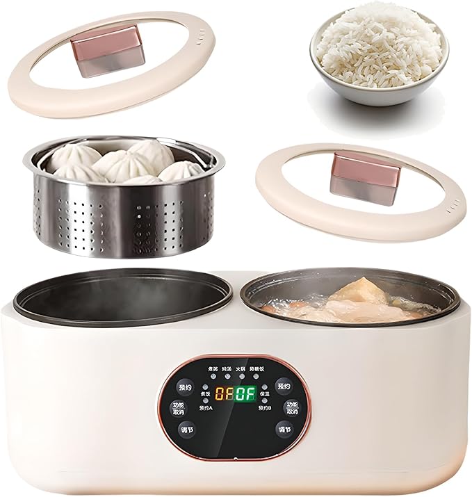 Double Spelling Low Sugar Rice Cooker 1.8L+1.8l Double Slow Cooker with 1 Steel Cage 6 Functions 1200W High Power