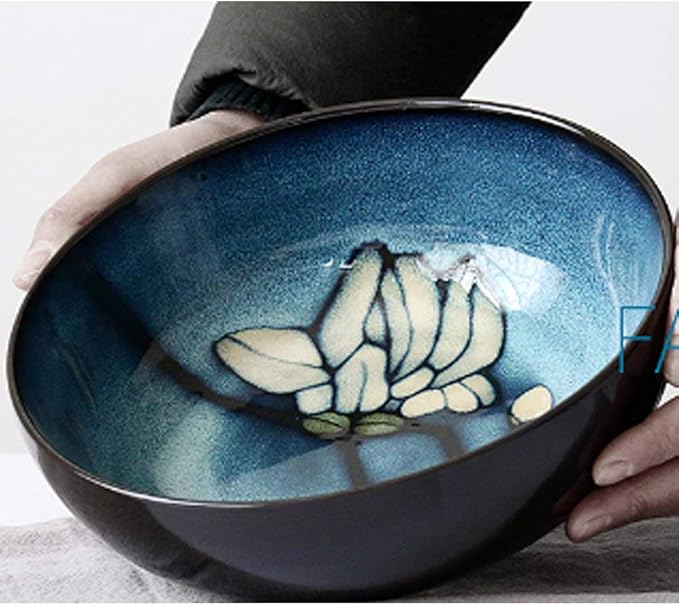 SHINING Blue Creative Hand Painting Porcelain Dinnerware Tableware Dinner Service Set Saqure Plate Deep Plate Bowl For Wedding Birthday Christmas Gift (Soup Bowl)