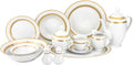 Royalty Porcelain White 57pc Dinner Set Gold Celtic Strip Bone China Porcelain