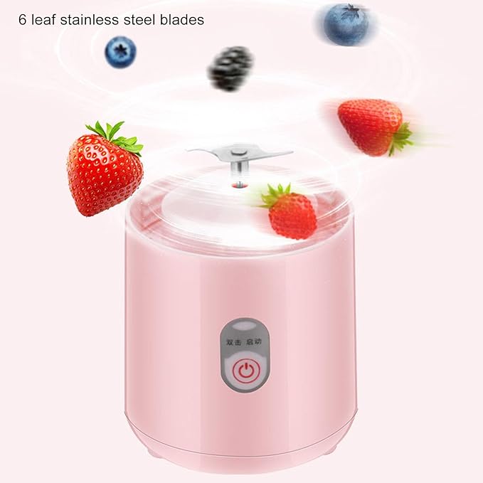 Portable Blender USB Rechargeable 500ml Mini Personal Juicer Blender for Smoothies Shakes with 6 Leaf Blade for Sports Travel Pink