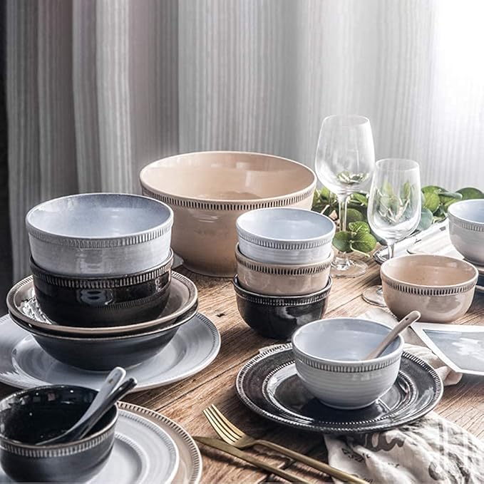 Porcelain Dinnerware Sets Plates and Bowls Sets Porcelain Dinnerware Set 36-Piece Creativity Reactive Glaze Stoneware Dinner Sets - Ceramic Plates Bowls and Mugs - Vint