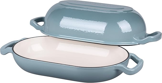 Enameled Cast Iron Sourdough Bread Oven Dutch Oven Loaf Cast Iron Bread Pan for Homemade Bread Baking Meatloaf Pan with Lid 5QT Sea Salt