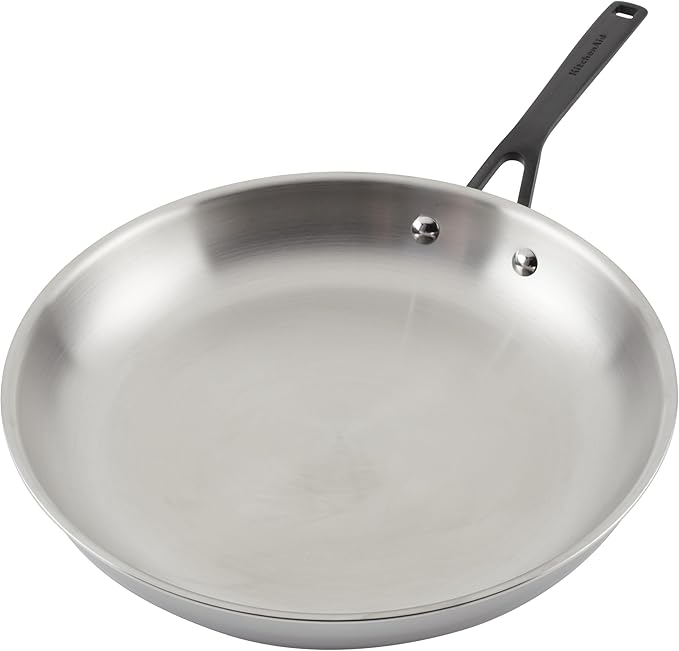KitchenAid 5-Ply Clad Stainless Steel and Nonstick Induction Frying Pans/Skillet Set 8.25 Inch and 12.25 Inch - Polished Stainless Steel