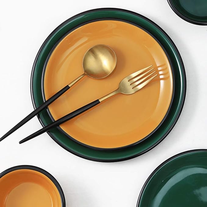 Elegant Fine Dinnerware SetPorcelain Dinnerware Sets Imitation Enamel Porcelain Dishes Tableware Set Creativity Nordic Style Dinner Sets Microwave and Dishwasher SafeOrange