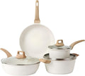 White Kitchen Cookware Sets 7 Piece Nonstick Pots and Pans Set Granite Cooking Set for Induction &amp Dishwasher Safe Oven Stovetop PFAS and PFOA Free