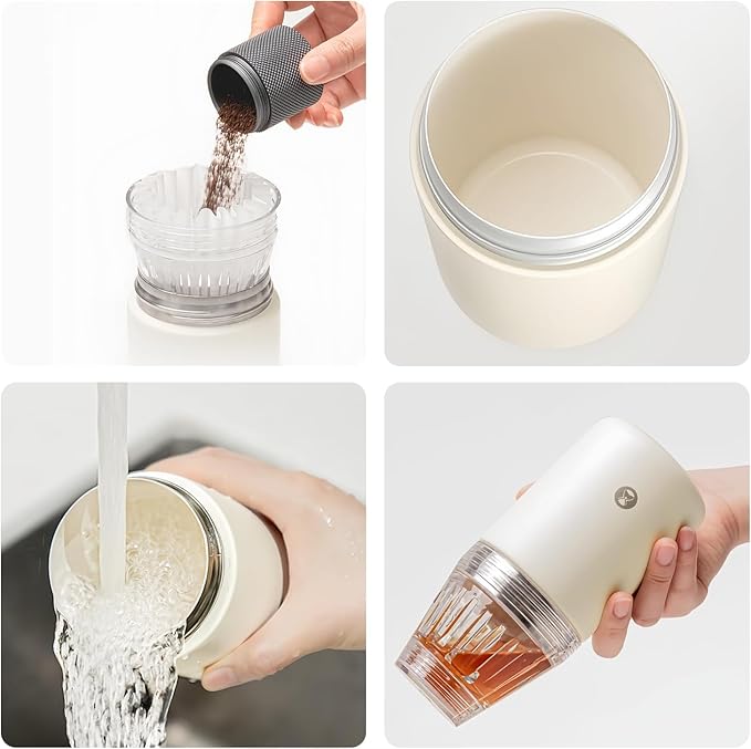 TIMEMORE Portable Coffee Maker Pour-Over Coffee Dripper Travel Coffee Cup Manual Brewer for Home and Outdoors - Ceramic-Coated Stainless Steel Tumbler 10.08 oz Capacity