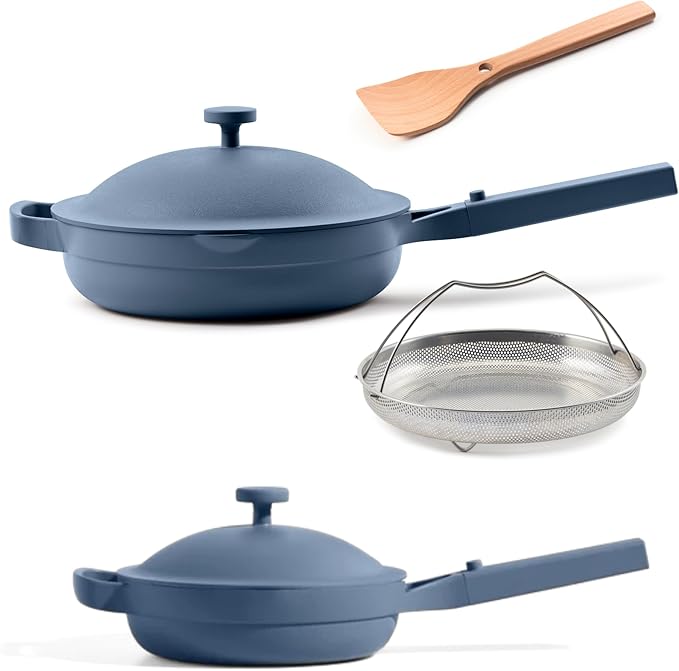 Our Place Always Pan Duo - Standard &amp Mini Always Pan 2.0 Bundle | Multi-Functional Cookware Set Replaces 20 Pieces | Blue Salt