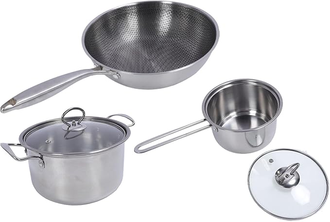 Stainless Steel Pots and Pans Set Nonstick Kitchen Cookware Set with Frying Pan Saute Pan Saute Pot Compatible with Gas Electric Induction for Home Kitchen