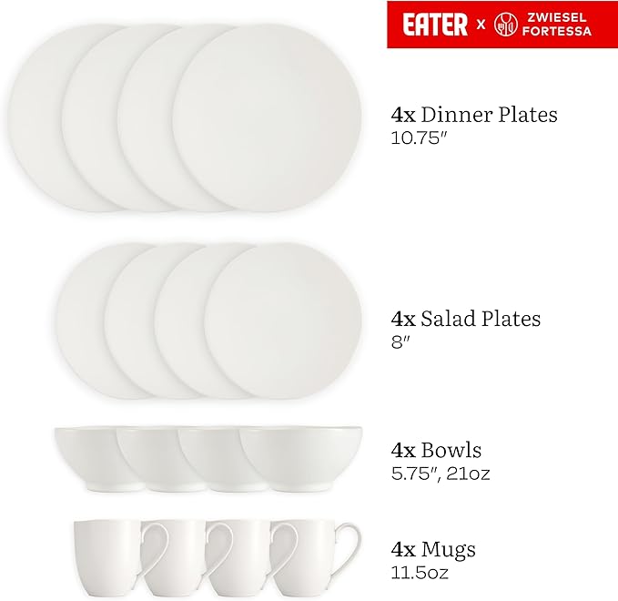Eater x Zwiesel Fortessa Tempus Stoneware 16 Piece Dinnerware Set (Service for 4) Linen