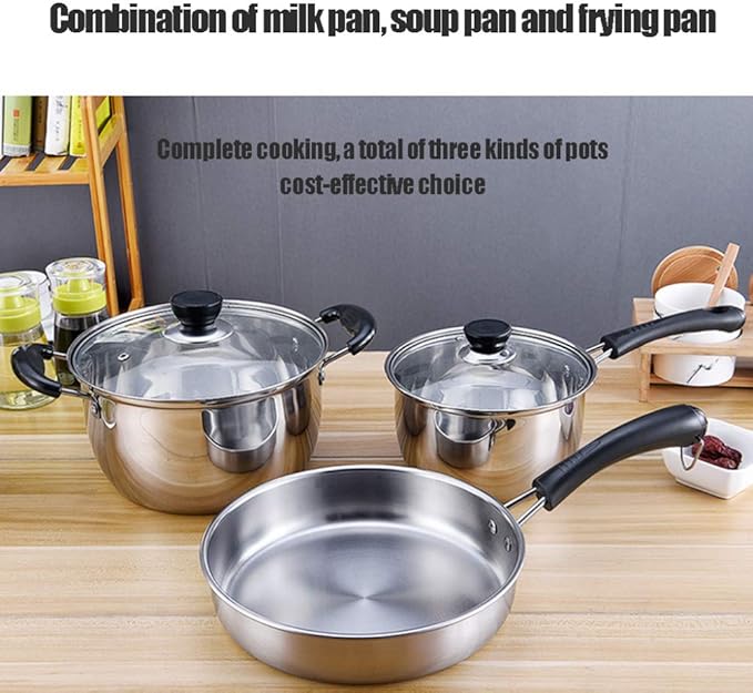 Cooking Pot Stainless Steel Saucepan Set Professional Grade Kitchen Cookware with Tempered Glass Lids and Silicone Handles 3 Piece