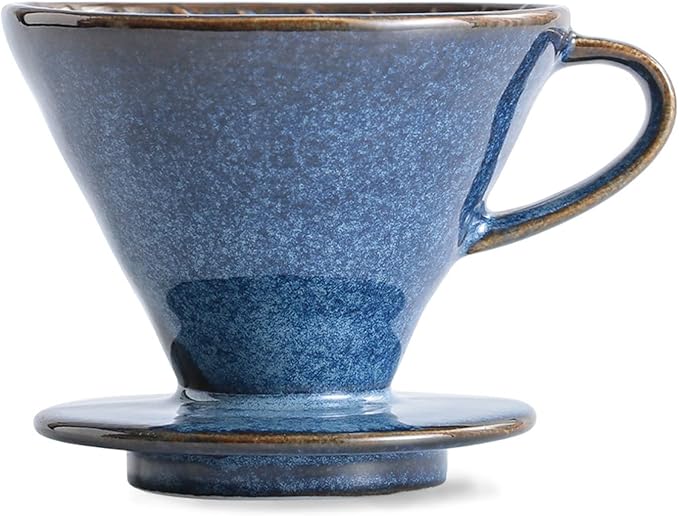 Ceramic Coffee Dripper Filter 60 Angle Tapered 02-4Cup Pour Over Coffee Ceramic Hand Brew Outdoor Cup Retro Filter Set Reusable Portable Coffee Maker (2/4 People Large - Sky Blue)