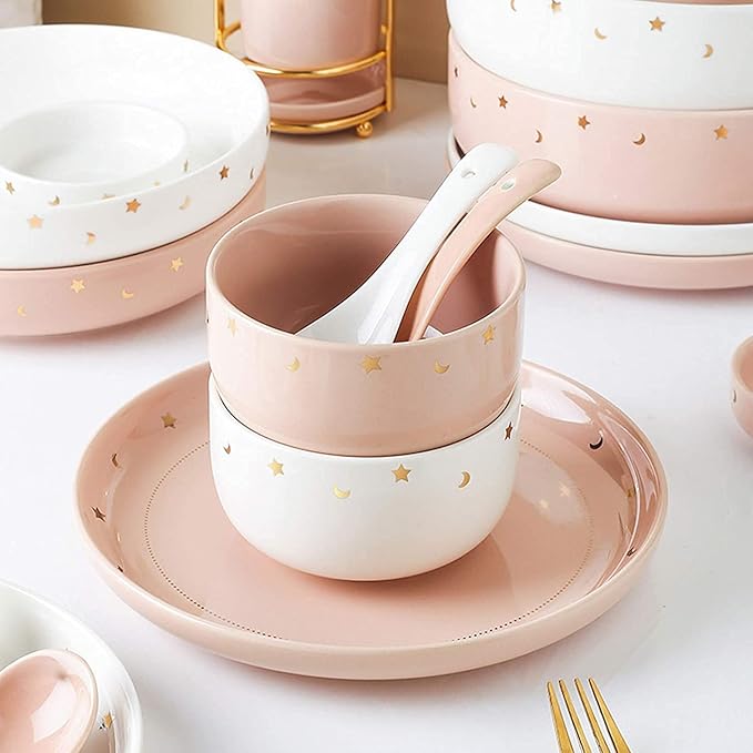 Dinnerware Sets - Luxury Gift Dishes Service Set 42 Pieces Simple Cereal Bowl and Steak Plate Set - Porcelain Dinnerware Set for Wedding Gifts and Family Gathering