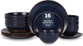 Stone Lain Brasa Stoneware 16 Piece Modern Dinnerware Sets Plates and Bowls Service for 4 Blue Microwave &amp Dishwasher Safe