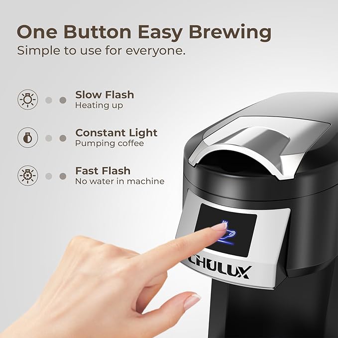 CHULUX Classic Single Serve Coffee Maker for K Cup One Button Easy Coffee Machine for Office RV Travel and Dorm Black