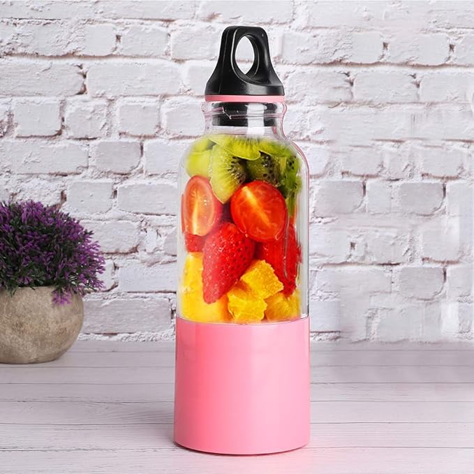 Mini Portable Blender 500ML Household Electric Juicer Cup Vegetables Fruit Juice Maker Automatic Tool USB Rechargeable Smoothie Personal Blender Mixer Bottle(Pink)