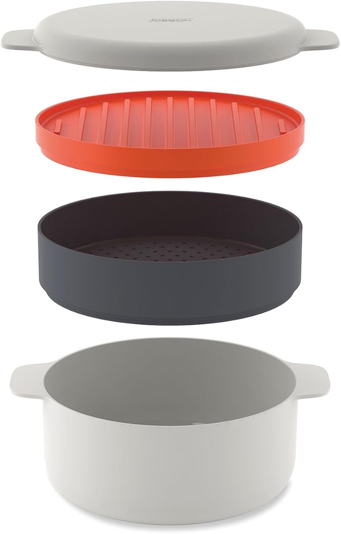 Joseph Joseph M-Cuisine Microwave 4-Piece Stackable Cooking Set 2 liter cooking pot steamer griddle and lid Orange/Beige