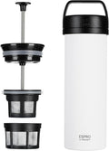 ESPRO P0 Ultralight French Press Coffee Maker for Travel Vacuum Insulated Stainless Steel 16 Ounces Chalk White