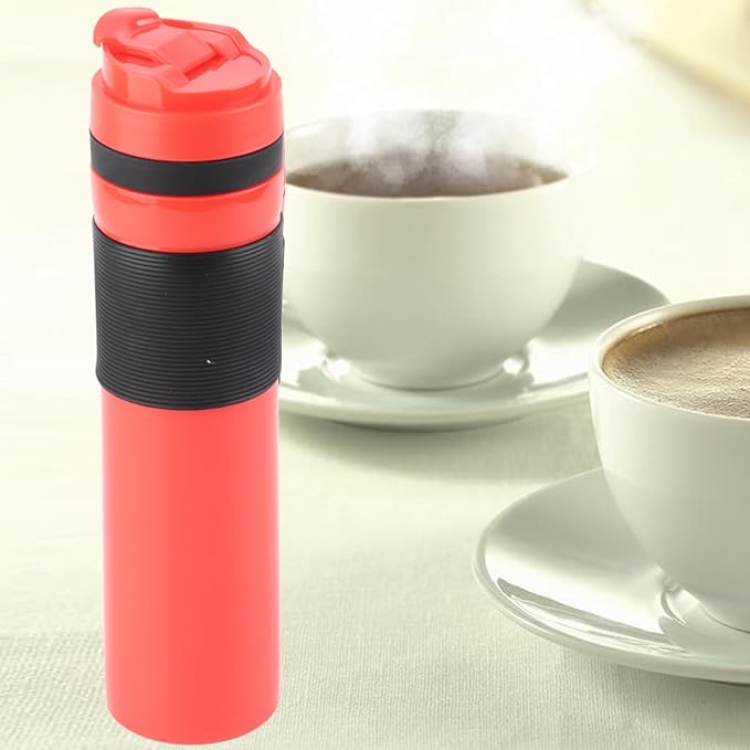 Gavigain 350ml Portable Coffee Press Bottle Tea Coffee Maker Drinking Water Cup for Travel(Red)