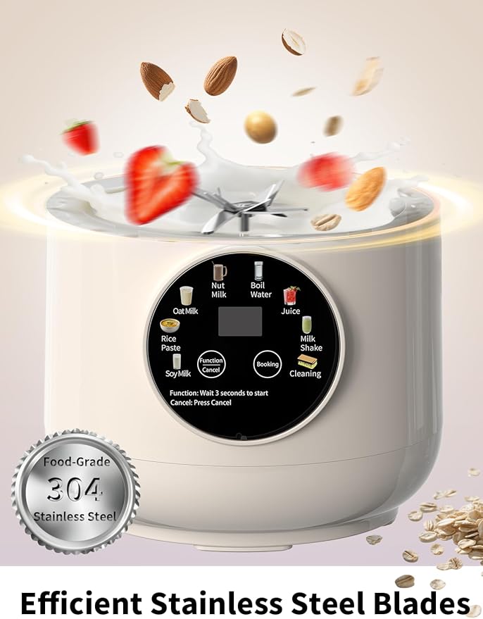 8 in 1 Nut Milk Maker Machine 50oz Automatic Soy Milk Maker with 10 Blades Blender for Plant Based Milk Oat Almond Juice Rice Paste &ampMore with Delay Start Keep Warm Boil Water Self Cleani