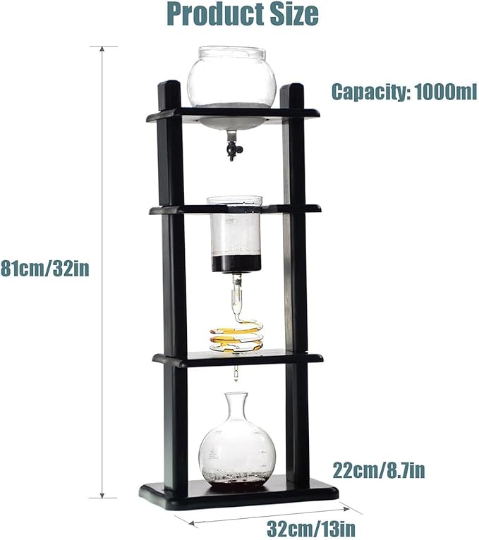 Coffee Maker 1000ml Capacity Cold Brew Drip Tower Coffee MakerAdjustable Dripper Slow Drip Ice Coffee Maker for Home Office Coffee Lover