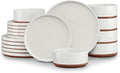LIANYU Stoneware Dinnerware Sets Service for 6 18 PCS Plates and Bowls Sets Handmade Ceramic Dish Set Highly Chip and Crack Resistant Modern Plate Set Cloud White