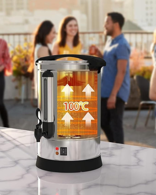 120-Cup Commercial Coffee Maker 18L Stainless Steel Coffee Percolator Electric Coffee Urn Fast Brew Auto Reboil &amp Boil-Dry Protection Hot Water &amp Hot Chocolate Dispenser for Party Buffet C