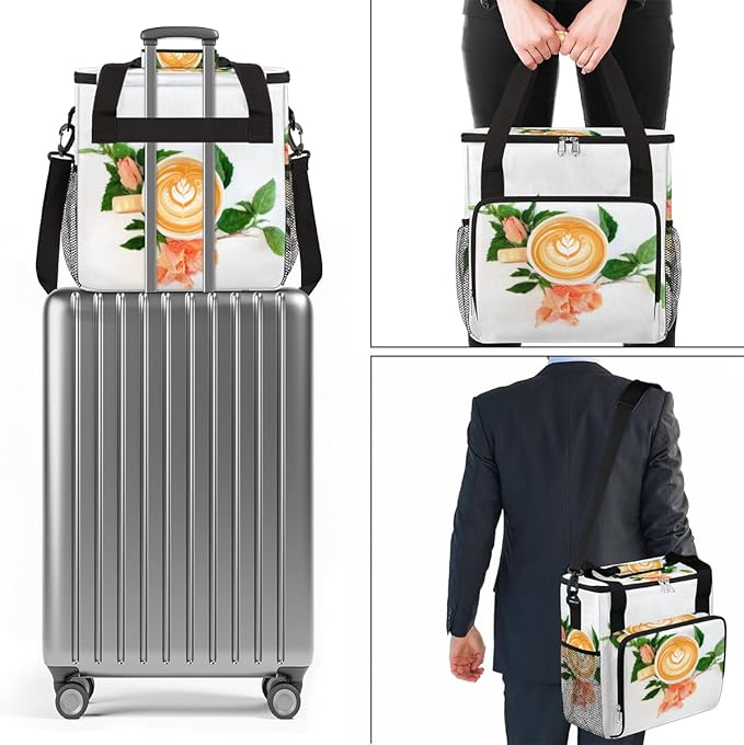 Coffee Latte Art Leaves Coffee Maker Carrying Bag Coffee Machine Travel Storage Tote Bag Compatible with K-Mini or K-Mini Plus Portable Single Serve Coffee Brewer Case with Pockets for K-Cup Pods
