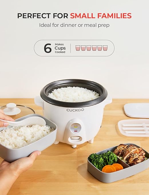 CUCKOO One Touch Rice Cooker 3-Cup (Uncooked) / 6-Cup (Cooked) Mini Rice Cooker &amp Warmer with Steamer Tray Versatile Grain Cooker Soup Maker Auto Keep Warm White (CR-0301C)