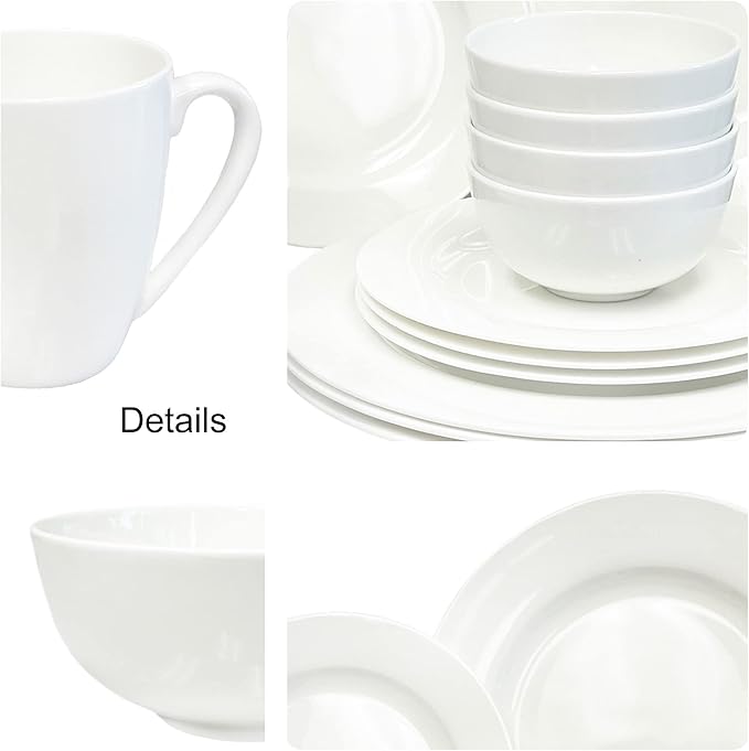 Bone China 20 Piece Dinnerware Set Service for 4 White Microwave Safe Dishwasher SafeChip Resistant Translucent Elegant giftware Dish set For Essential Home Everyday Living Kitchen Set