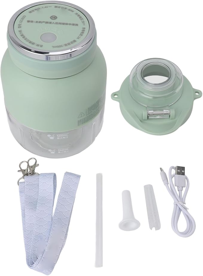 Portable Electric Juicer Blender Mini USB Rechargeable Blender Cup with 1500mAh Battery and 2 Lids for Outdoor Sports Shakes Smoothies Travel Gym (Light Green)