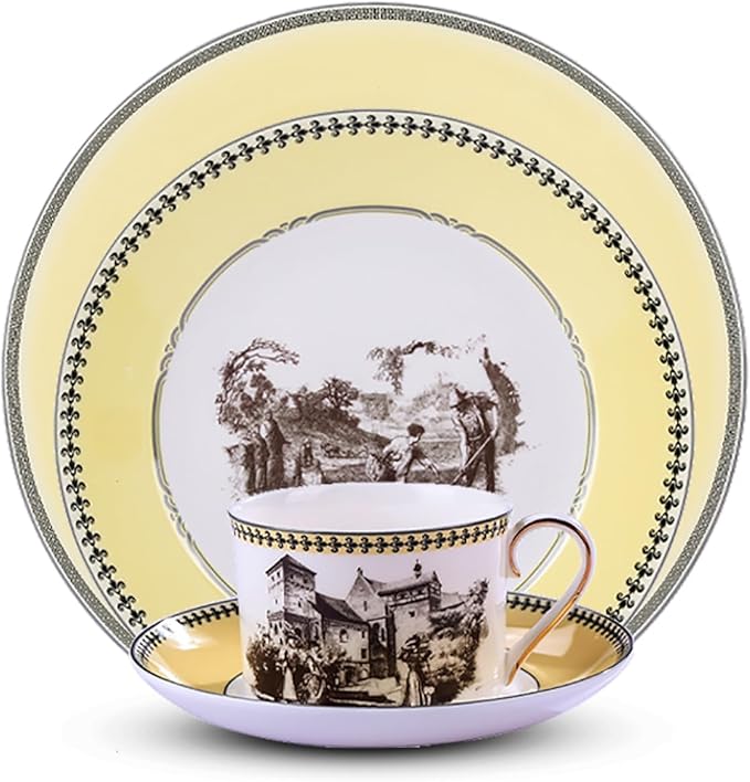 European court retro style Dinnerware Set Service for 6Afternoon tea Bone China Dinnerware SetsSteak Dinner Plates Dish Set (24Pcs)Freezer Safe Elegant Dining Plates VMKL
