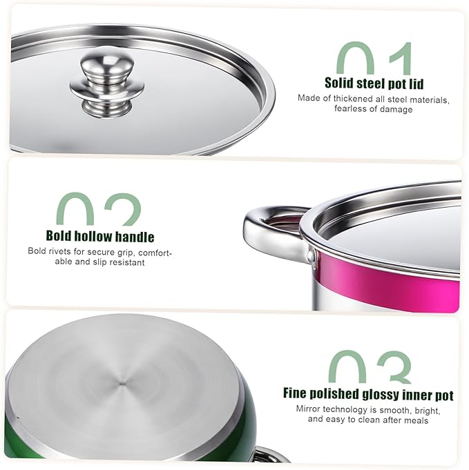 TEHAUX 4pcs Stainless Steel Induction Cookware Set with Antiscald Handles Multipurpose Kitchen Pots for Pasta Soup Compatible with Gas Electric Stoves Stock Pots