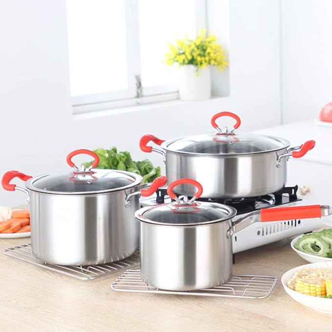 Frying Pan and Saucepan Set with Lids Stay Cool HandlesNonstick PanStainless Steel Pan Set 3 PieceCan Be Used for All Gas Including Induction Cooker.