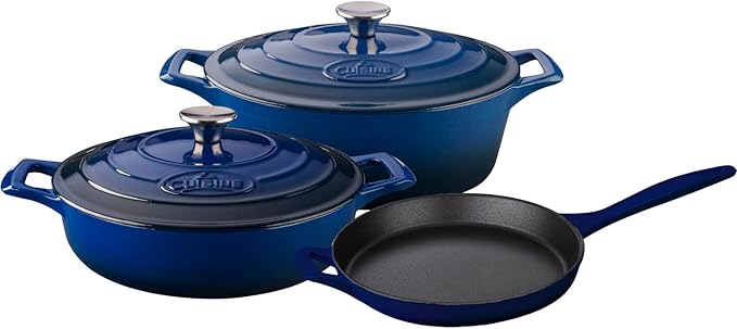 La Cuisine LC 2770 5 Piece Enameled Cast Iron Oval Casserole Cookware Set Ultramarine Blue