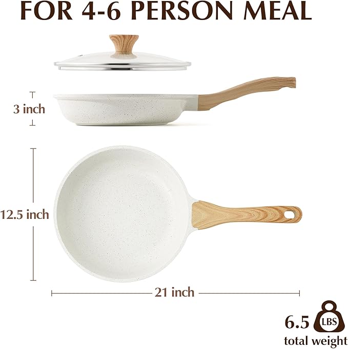 SENSARTE Ceramic Nonstick Cookware Set 15 Piece includes 9.5 Inch Omelet Pan with Lid Induction Compatible Frying Pan Skillet