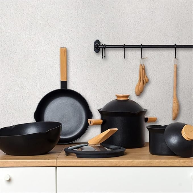 Pots and Pans Set Non-Stick Frying Pan Cooking Cookware Set Kitchen Egg Frying Pan Soup Pot Iron Pot Cookware Set Kitchen Cooking Set