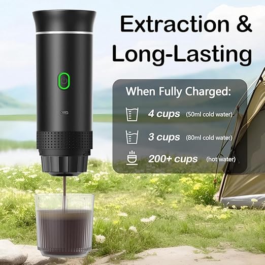 Aboiled Portable Espresso Coffee Machine - Travel Coffee Maker Camping &amp Outdoor Use - White