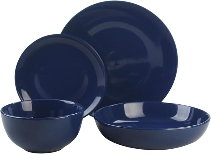 16 Piece Coupe Stoneware Dinnerware Set with Dinner Bowl Service for 4 Cobalt Blue