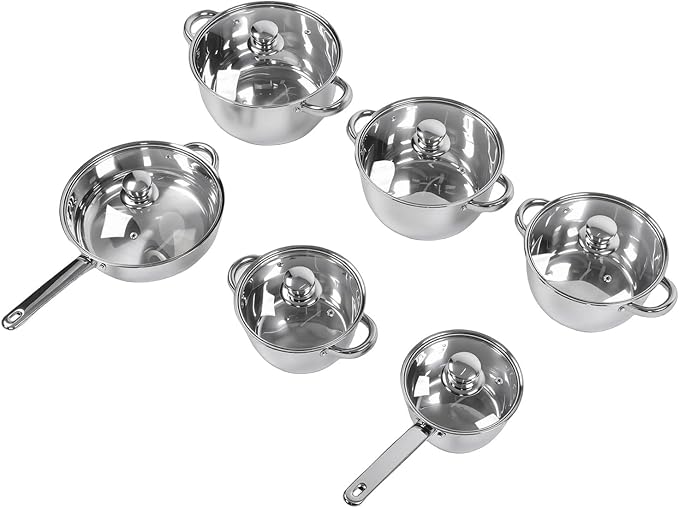 TOPINCN Stainless Steel Cookware Set 15Pcs Kitchen Pots and Pans Set with Lids Shovel Spoons High Temperature Proof Crack Proof for Frying Boiling Stewing