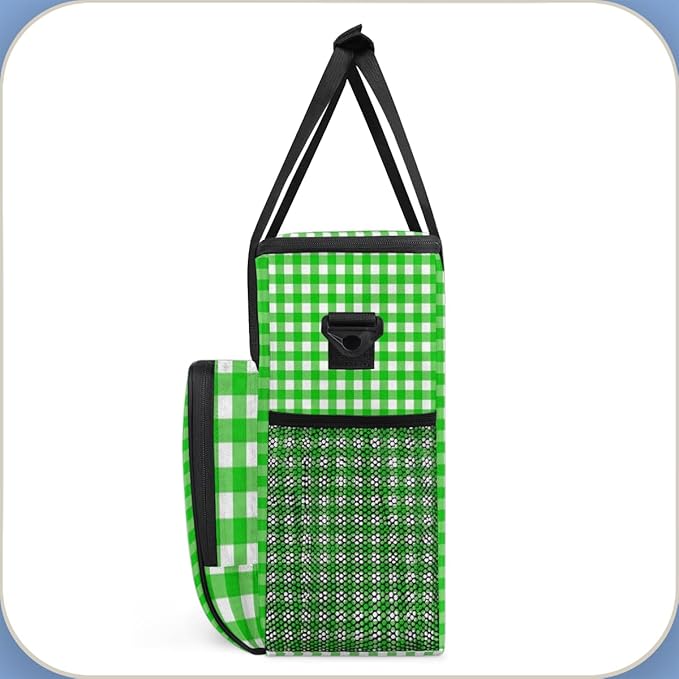 Green Plaid Coffee Maker Carrying Bag Portable Travel Storage Tote Bag Compatible with K-Mini or K-Mini Plus Single Serve Coffee Brewer Carrying Case with Multiple Pockets &amp Shoulder Strap