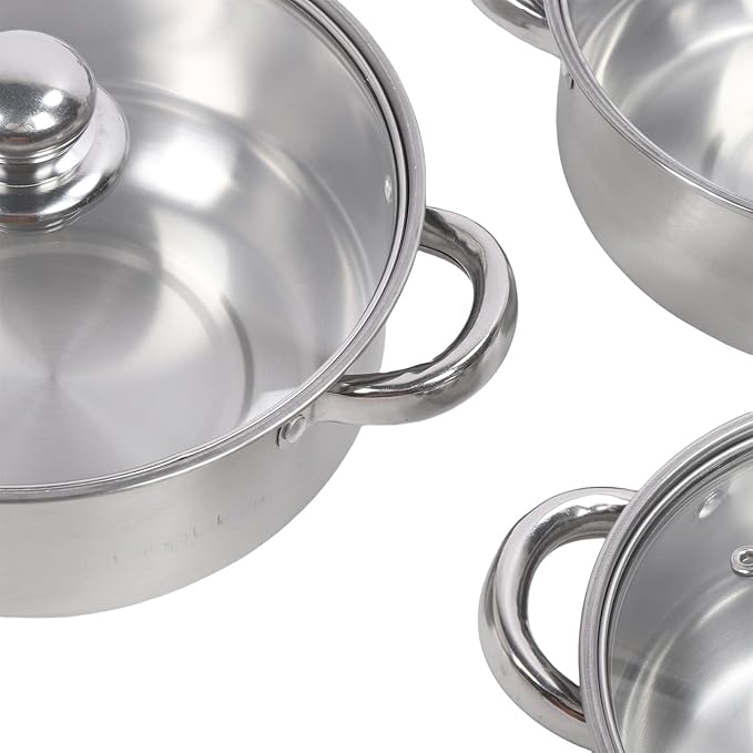 6 Pcs Stainless Steel pots and pans set Kitchen Induction Cookware Set Stainless Steel Pots and Pans Even Heating Thickened Cookware with Lids for Kitchen