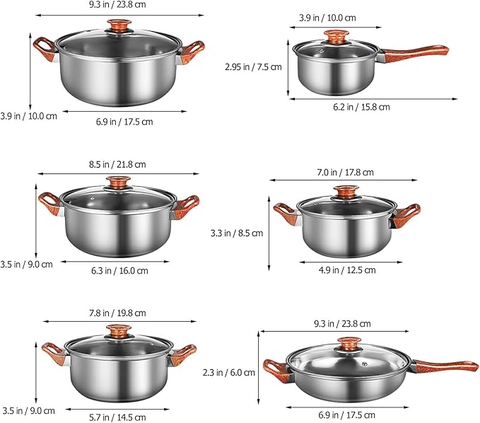 ABOOFAN 6pcs Nonstick Stainless Steel Cookware Set Grain Handles Versatile Pots and Pans for Induction Electric and Gas Stovetops Easy to Clean Cooking Pots Set