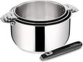 Lagostina Salvaspazio 3 Stainless Steel Saucepans 18/10 + Removable Black Handle 4 Pieces Induction Gas and Oven Diameter 16 18 and 20 cm Stackable and Easy to Store 3 Layer Bottom