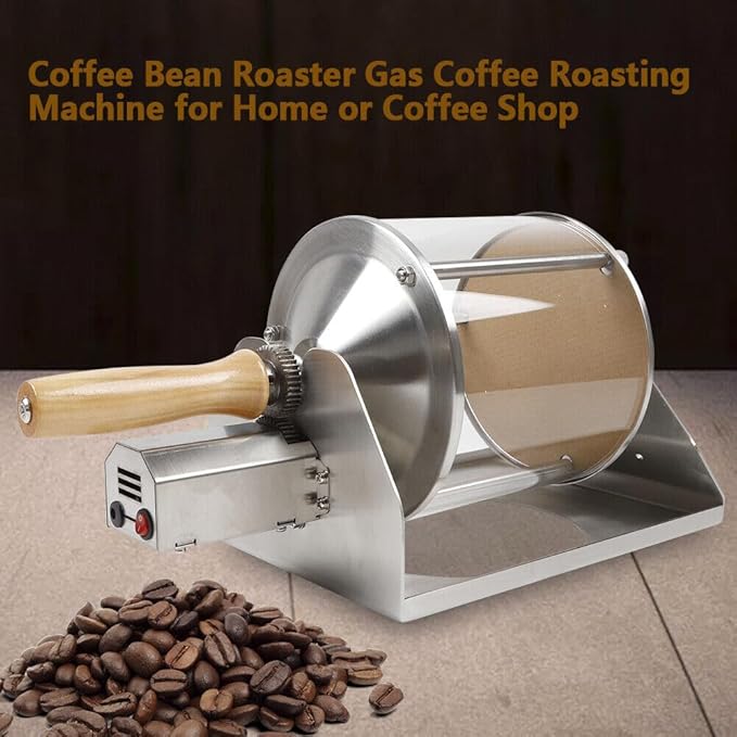 Coffee Bean Roaster110V Gas Stove Coffee Beans Roasting Machine with Funnel &amp Wooden HandleHousehold Coffee Bean Roaster with Metallic ThermometerCoffee Bean Roaster for HomeCoffee Shops
