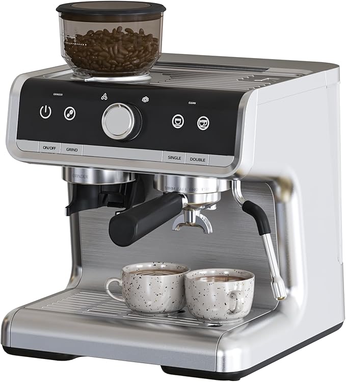 Stainless Steel Espresso Machine with Grinder &amp 20 Bar Pressure 2.8L Removable Water Tank Milk Frother Steam Wand for Latte/Cappuccino - Adjustable Shot Volume Professional Home/Office Use
