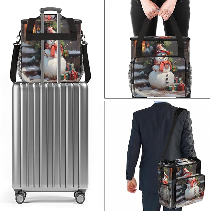 Xmas Snowman Coffee Maker Carrying Bag Glowing Snowman Travel Storage Bag Compatible with K-Mini or K-Mini Plus Single Serve Coffee Brewer Carrying Case with Multiple Pockets &amp Shoulder Strap
