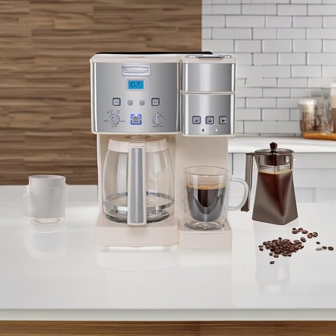 Cuisinart Single Serve + 12 Cup Coffee Maker Offers 3-Sizes: 6-Ounces 8-Ounces and 10-Ounces Cream SS-15P1CRM