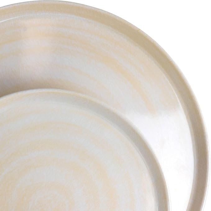 12 Piece Cream Melamine Dinnerware Set – Lightweight Shatterproof Plates and Bowls with Crackle Design – Modern Minimalist Outdoor Indoor Dish Set Dishwasher Safe